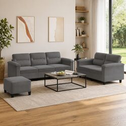 3 Piece Grey Sofa Set: Microfibre Upholstered Furniture