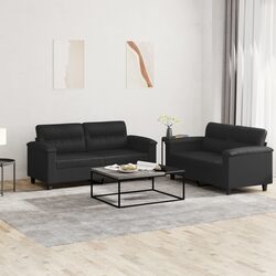 2 Piece Sofa Set Specifications: Black Faux Leather Lounge Couch