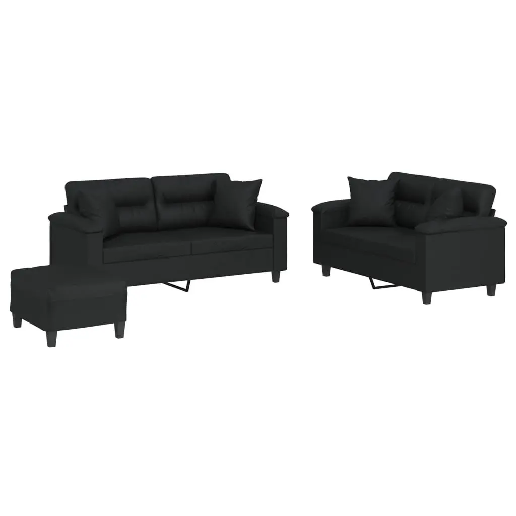 3 Piece Sofa Set Living Room Black Faux Leather