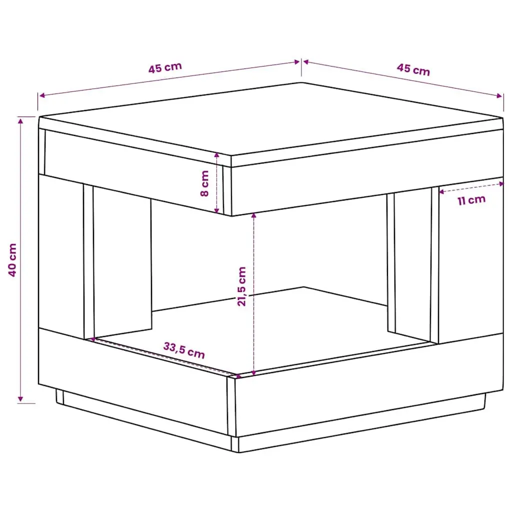 Coffee Table 45x45x40 cm Solid Acacia Wood with Storage Shelf Brown Accent