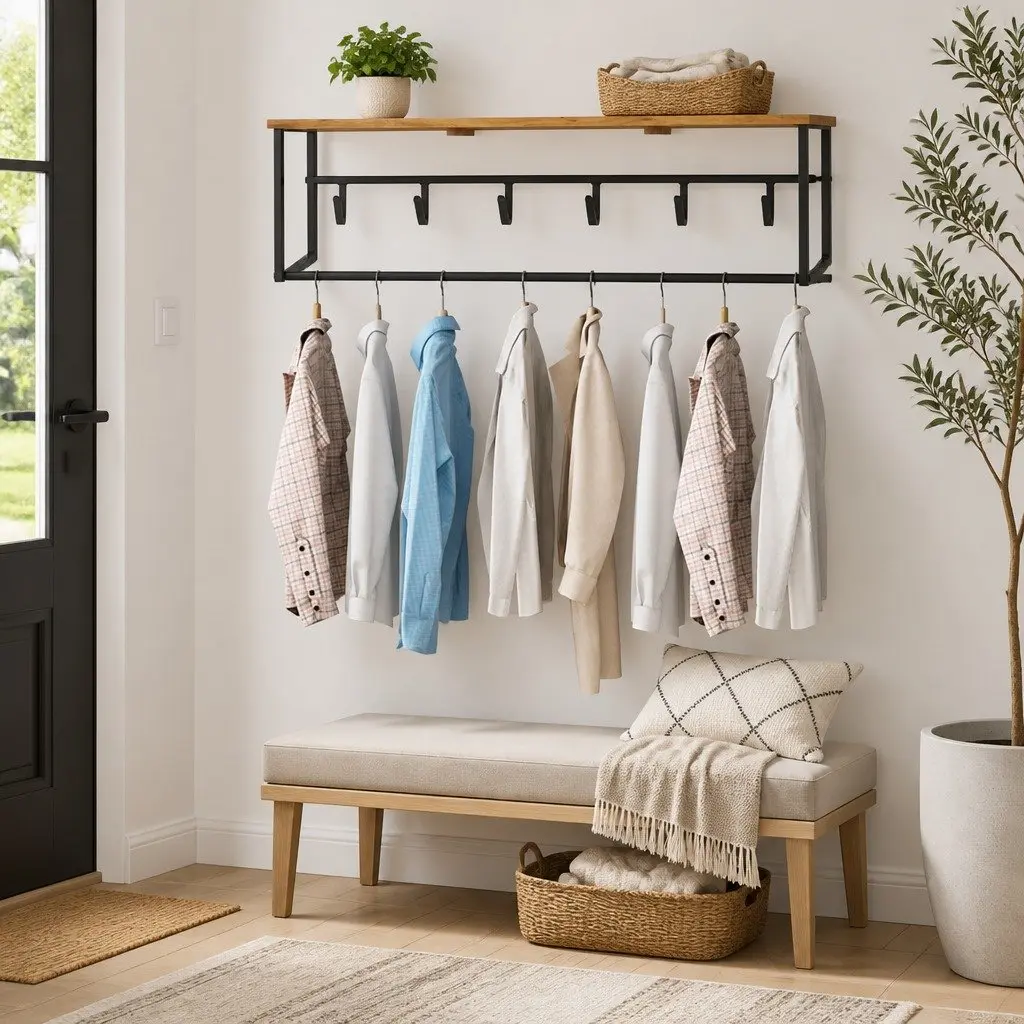 Wooden Peg Coat Rack with Shelf
