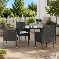 5-Piece Outdoor Dining Set - Black Steel and Rattan