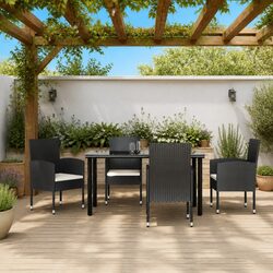 Garden Dining Set 5 Piece Outdoor Furniture Black Poly Rattan Steel Frame Table
