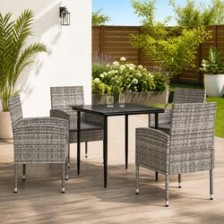 Garden Dining Set 5 Piece Outdoor Furniture Patio Table Chairs Grey Poly Rattan