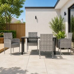 5 Piece Outdoor Dining Set Grey Poly Rattan Steel Garden Furniture Patio Table