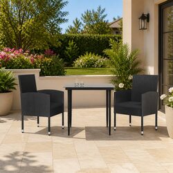 Garden Dining Set: 3 Pieces in Black with Steel Frame