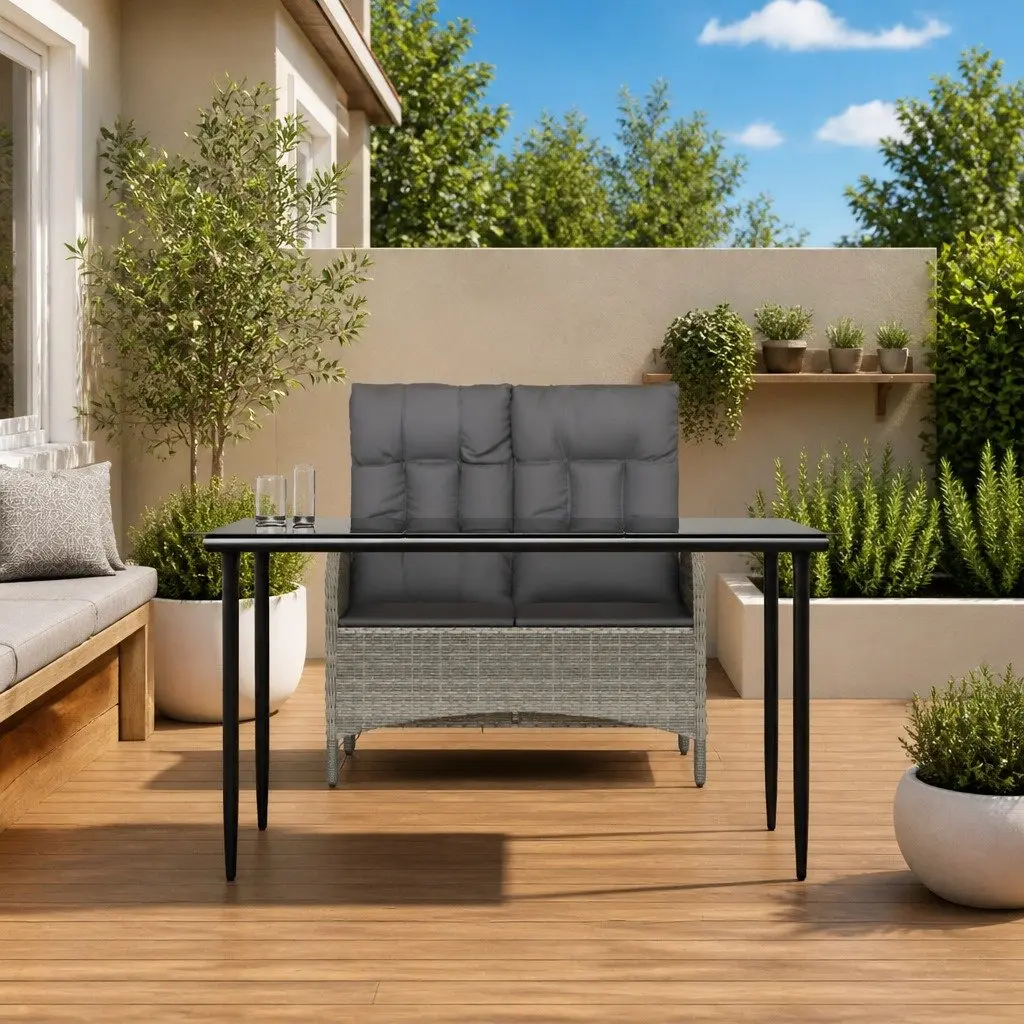 Garden Dining Set 2 Piece Outdoor Furniture Grey Poly Rattan Table Bench
