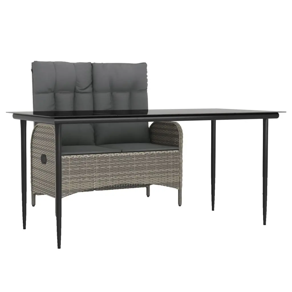 Grey Poly Rattan Outdoor Dining Set for Garden Space with Adjustable Bench and Cushions
