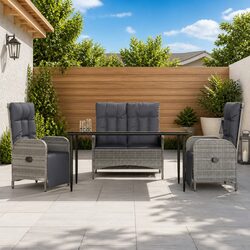 4 Piece Garden Dining Set - Grey Poly Rattan with Cushions