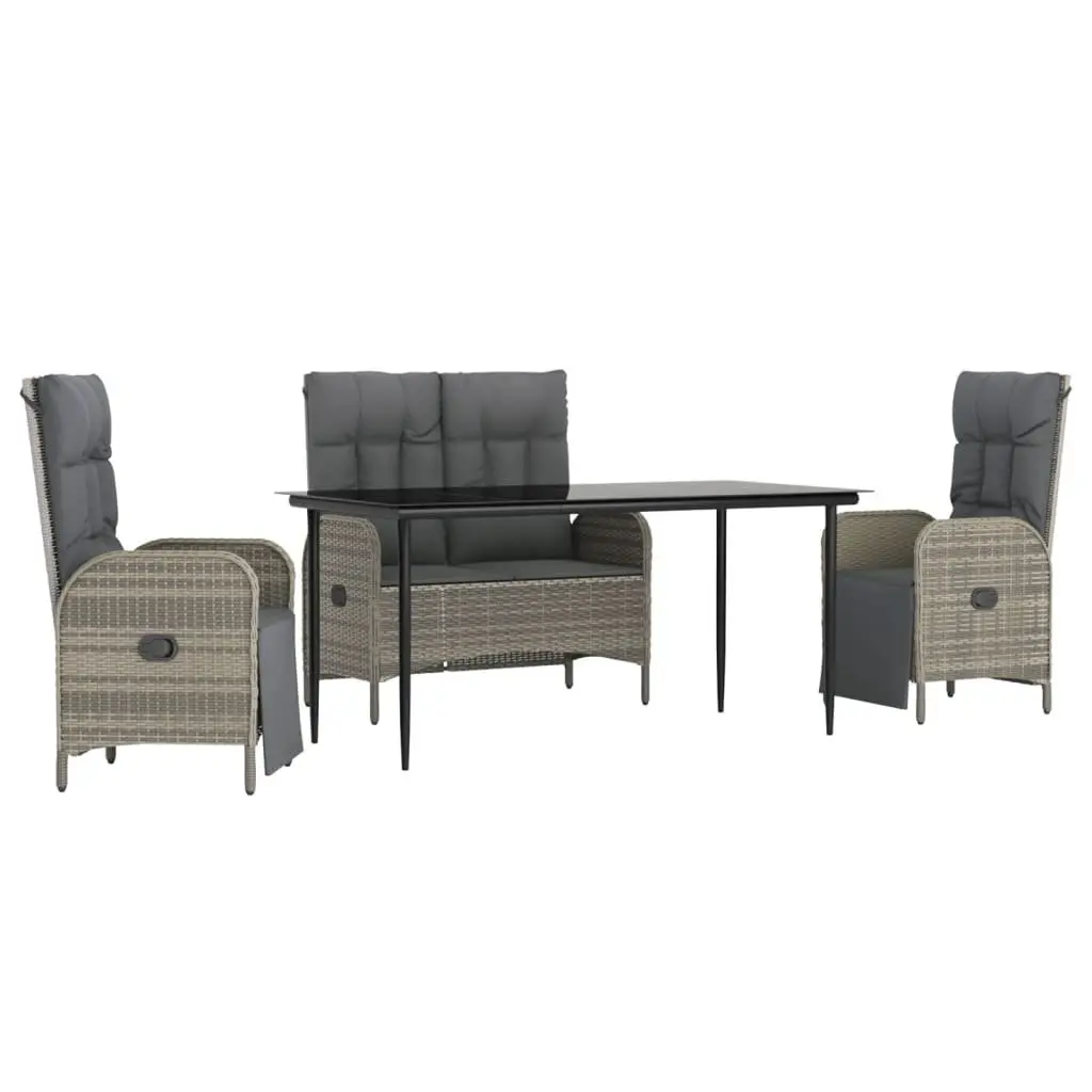 Outdoor Furniture Set 4 Piece Grey Poly Rattan Garden Dining Table Bench Chairs