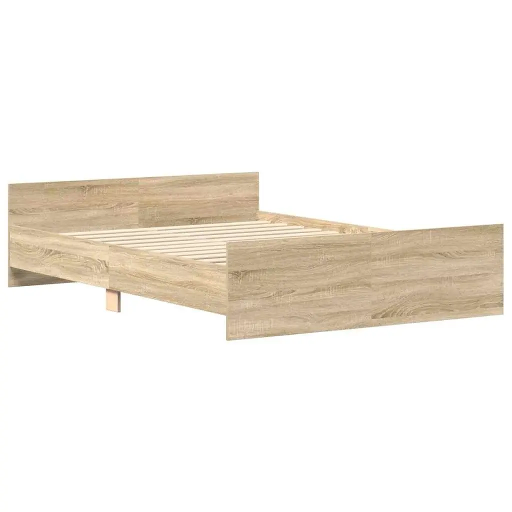 Bed Frame 135x190 cm Sonoma Oak Brown Engineered Wood Headboard Footboard Slats