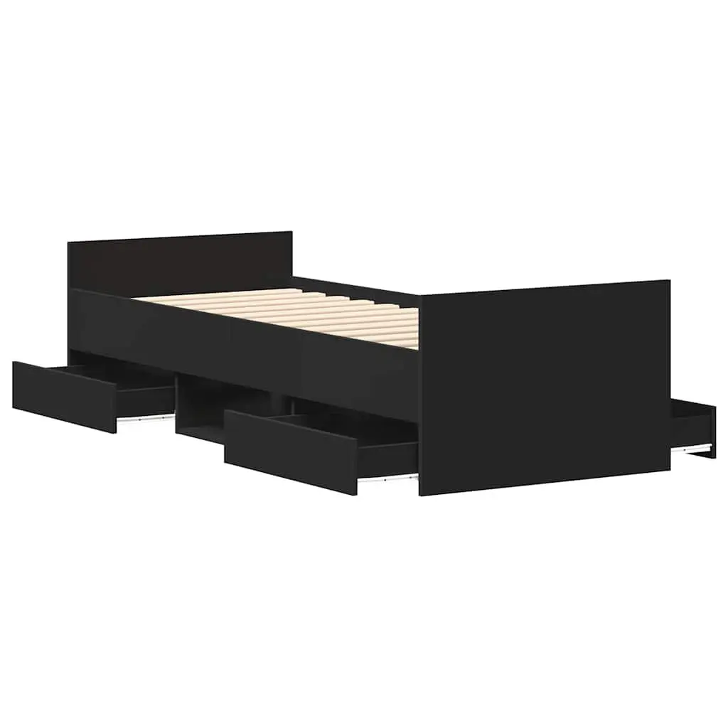 Bed Frame 90x190 cm Black for Bedroom with Drawers Storage Headboard Footboard