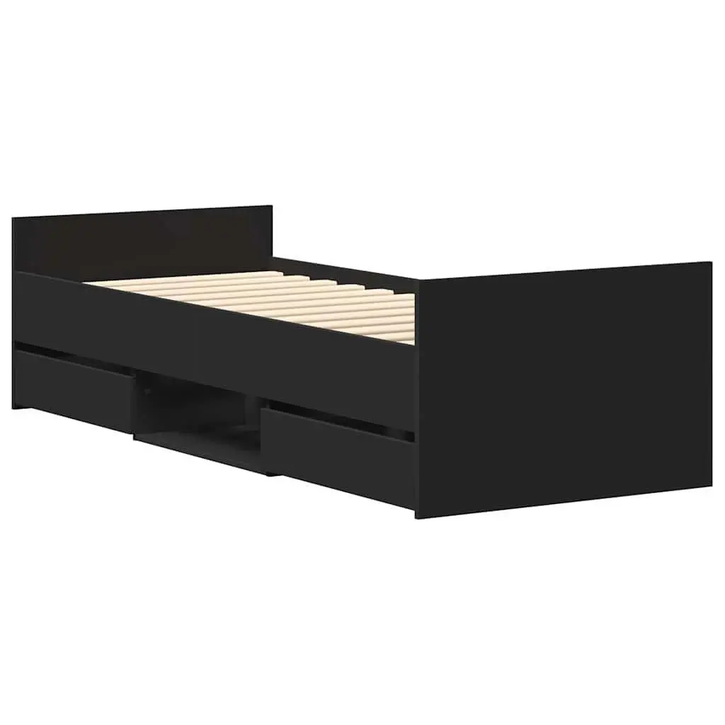 Bed Frame 90x190 cm Black for Bedroom with Drawers Storage Headboard Footboard