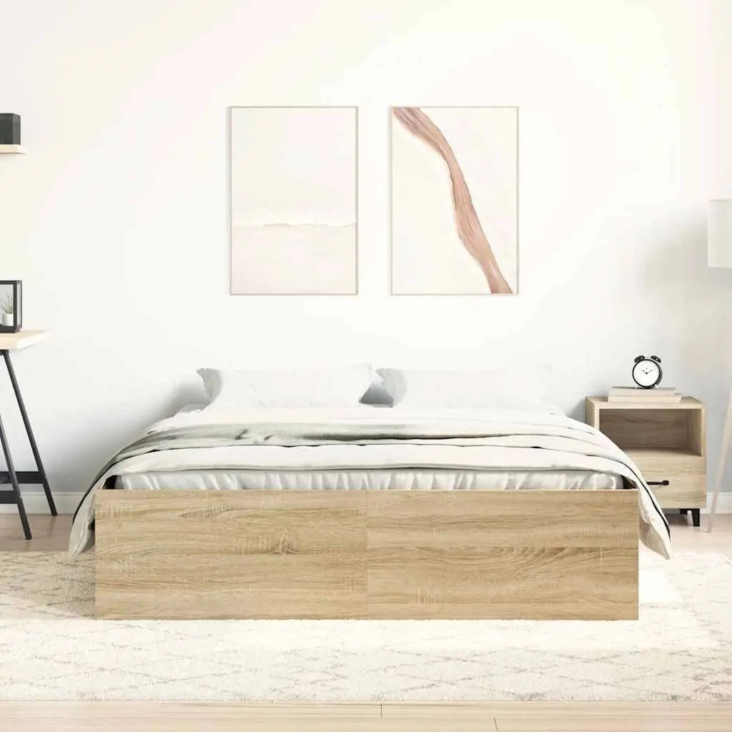 Bed Frame Queen Size Storage Compartments Brown Wooden Bedroom Furniture