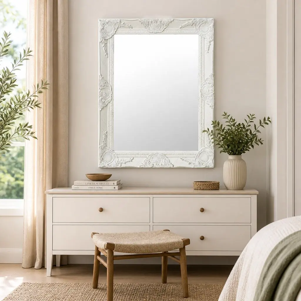 Baroque Wall Mirror 50x60 cm in White