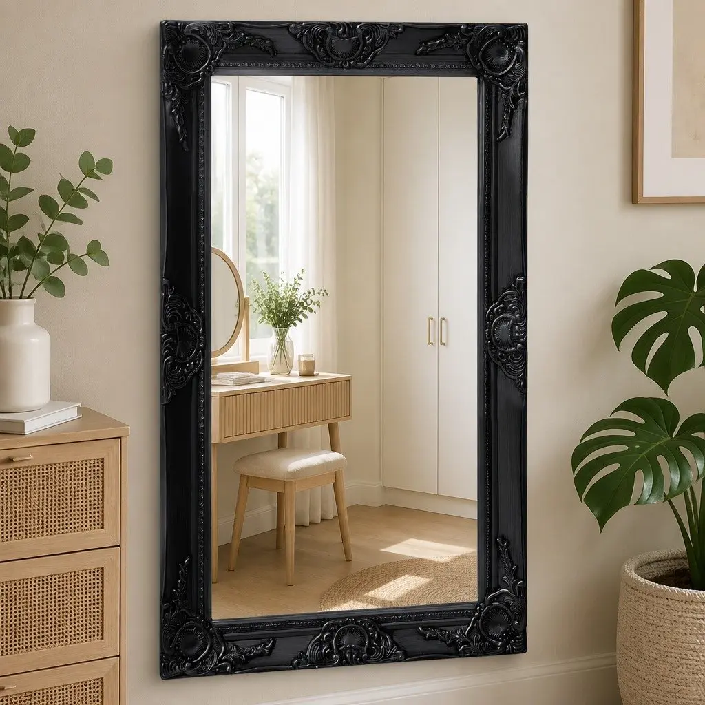 Wall Mirror Decorative Baroque Style Black Antique Look 50x80cm