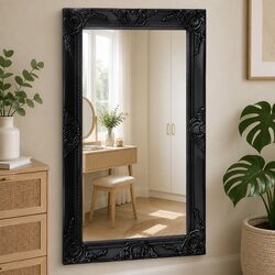 Wall Mirror Dimensions: 50x80cm, Black Wooden Baroque Frame
