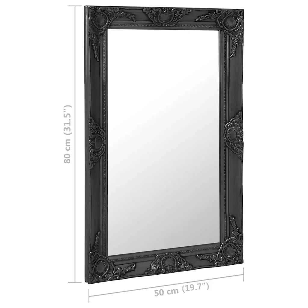Wall Mirror Decorative Baroque Style Black Antique Look 50x80cm