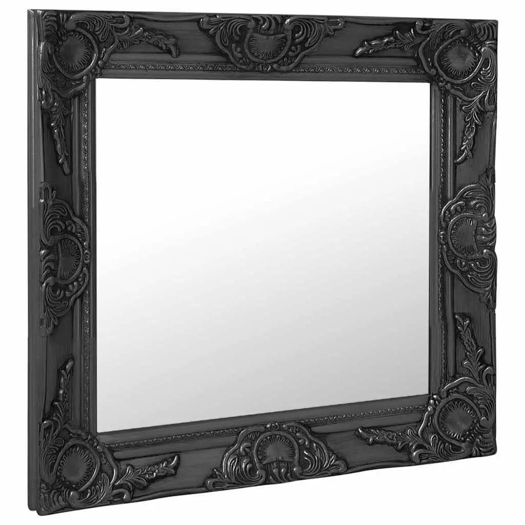 60x60 cm Black Wall Mirror with Ornate Frame