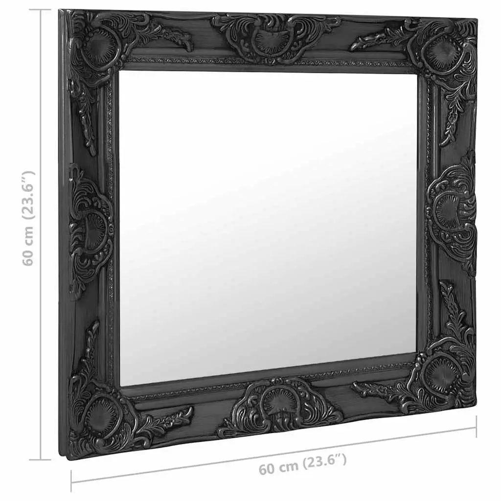 60x60 cm Black Wall Mirror with Ornate Frame