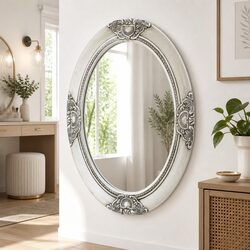 50x70 cm Silver Wall Mirror with Baroque Wooden Frame