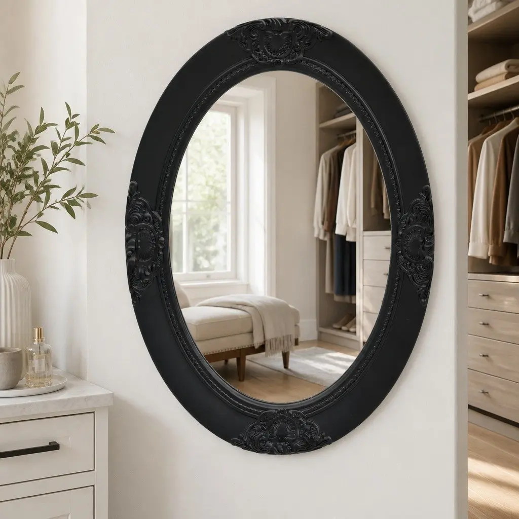 Wall Mirror Baroque Style Black 50x70 cm Ornate Frame Decor Bedroom