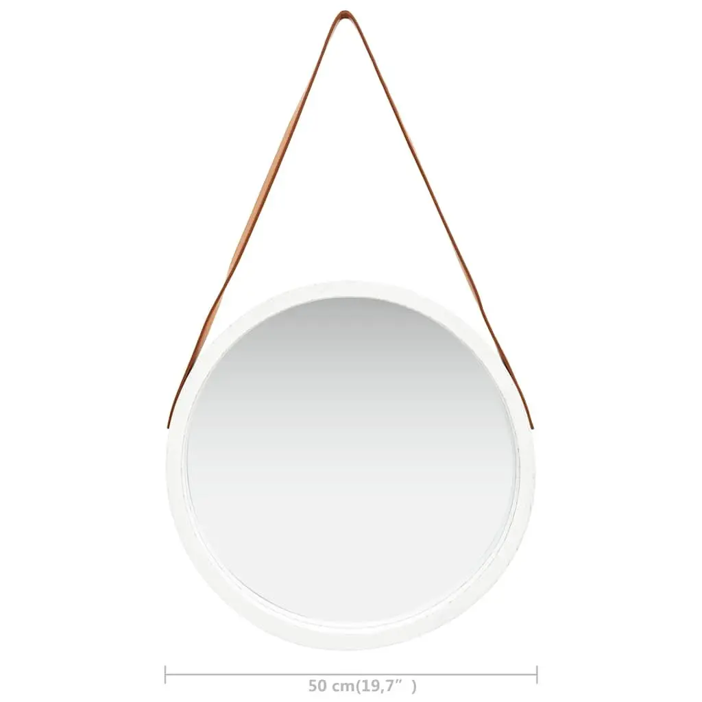 Round Wall Mirror 50cm White Hanging Decor Bedroom Living Room Strap Design