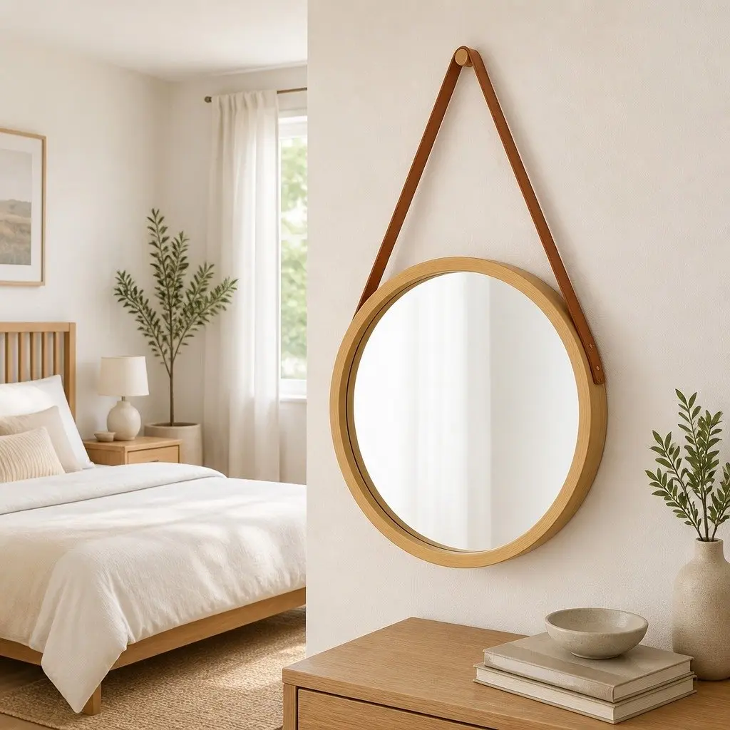 Round Wall Mirror for Bedroom Living Room 50cm Gold Frame