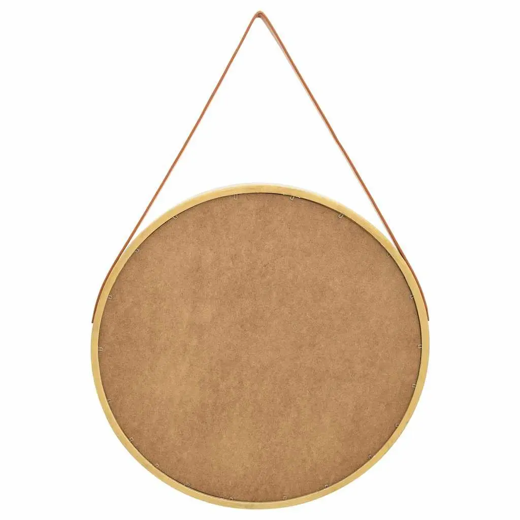 Round Wall Mirror Bedroom Living Room 60cm Gold Frame Hanging Strap