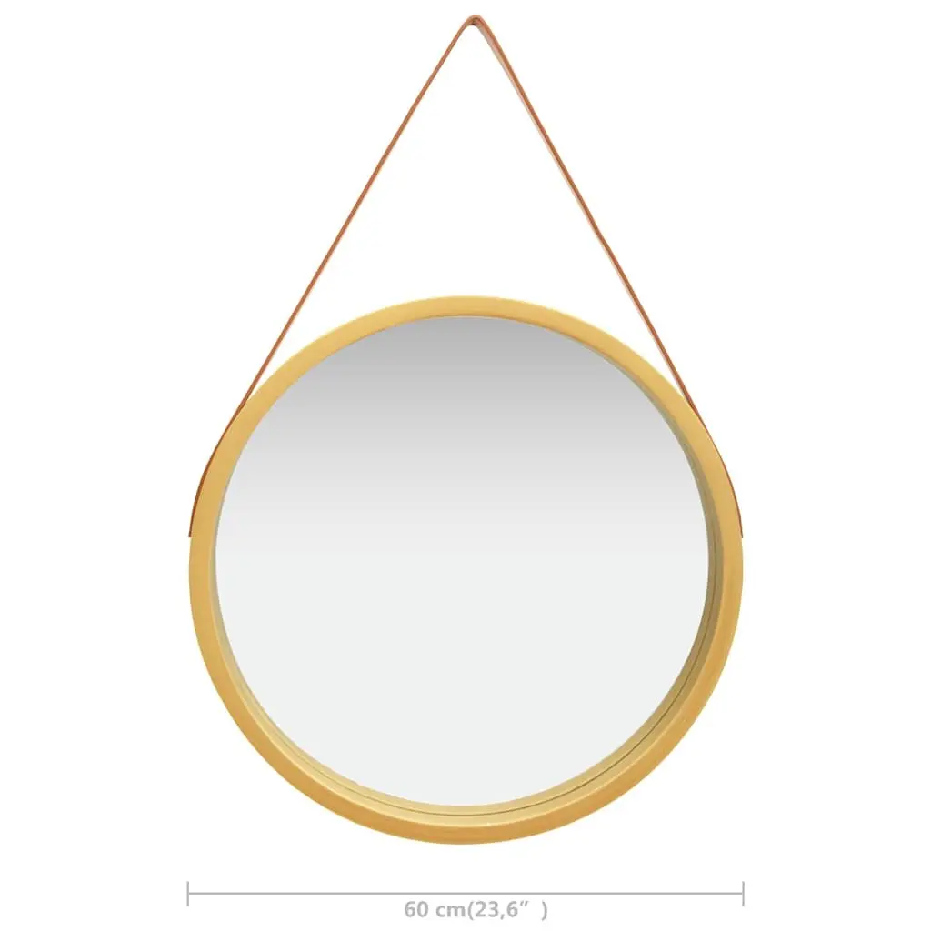 Round Wall Mirror Bedroom Living Room 60cm Gold Frame Hanging Strap