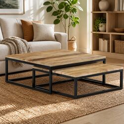 Nesting Coffee Tables 2 pcs Wooden Brown Accent Living Room Storage Furniture