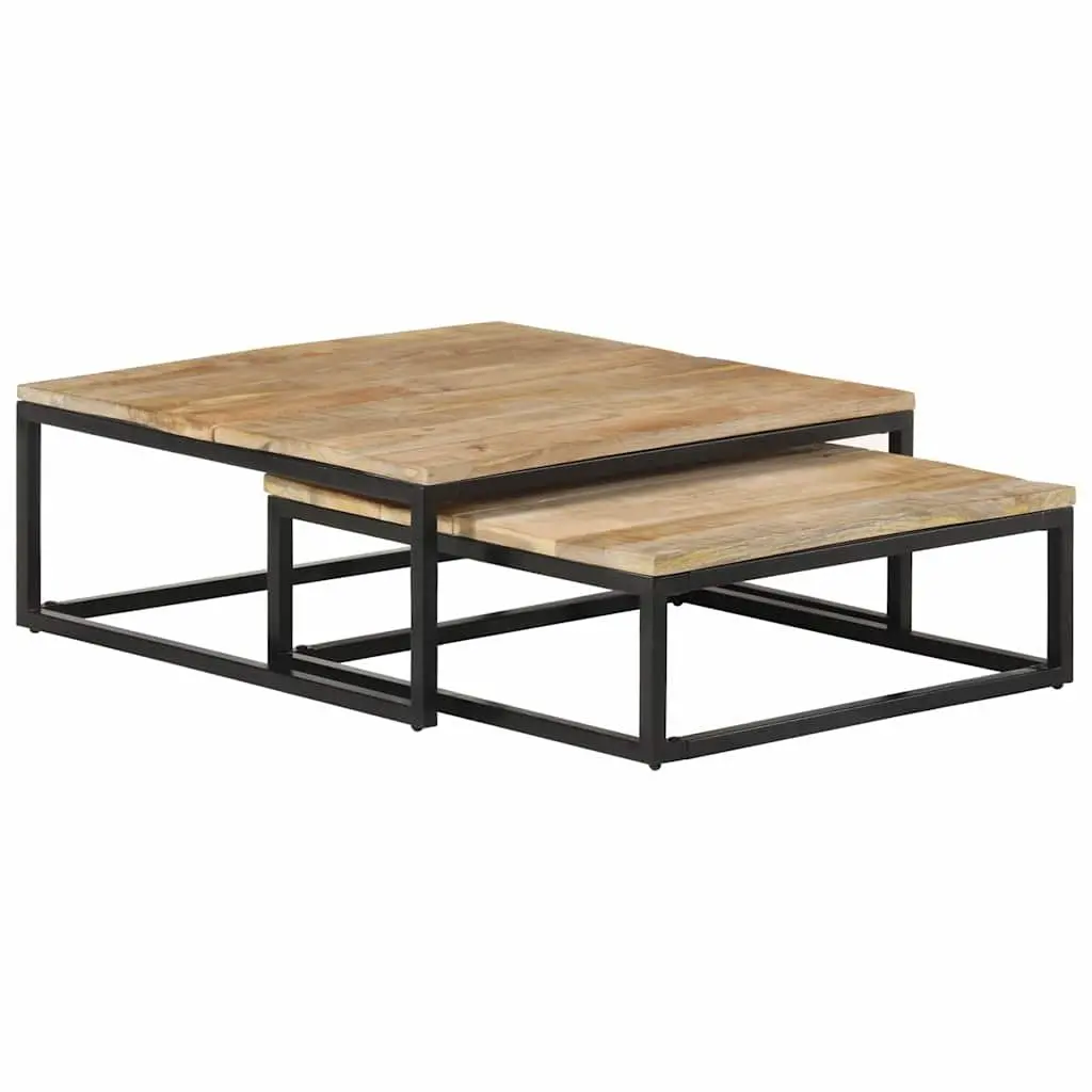 Nesting Coffee Tables 2 pcs Wooden Brown Accent Living Room Storage Furniture