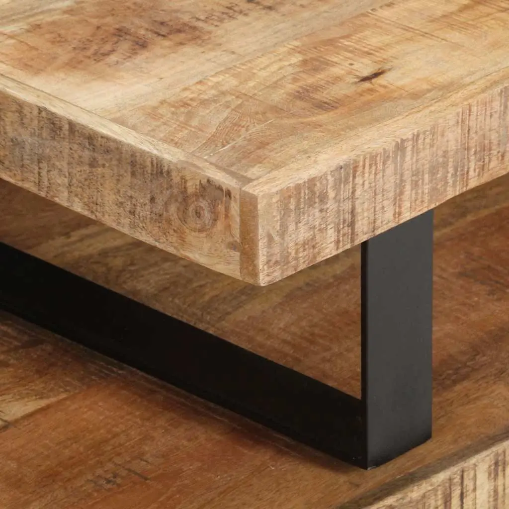 2 Piece Coffee Table Set Solid Mango Wood Brown Living Room Accent Furniture