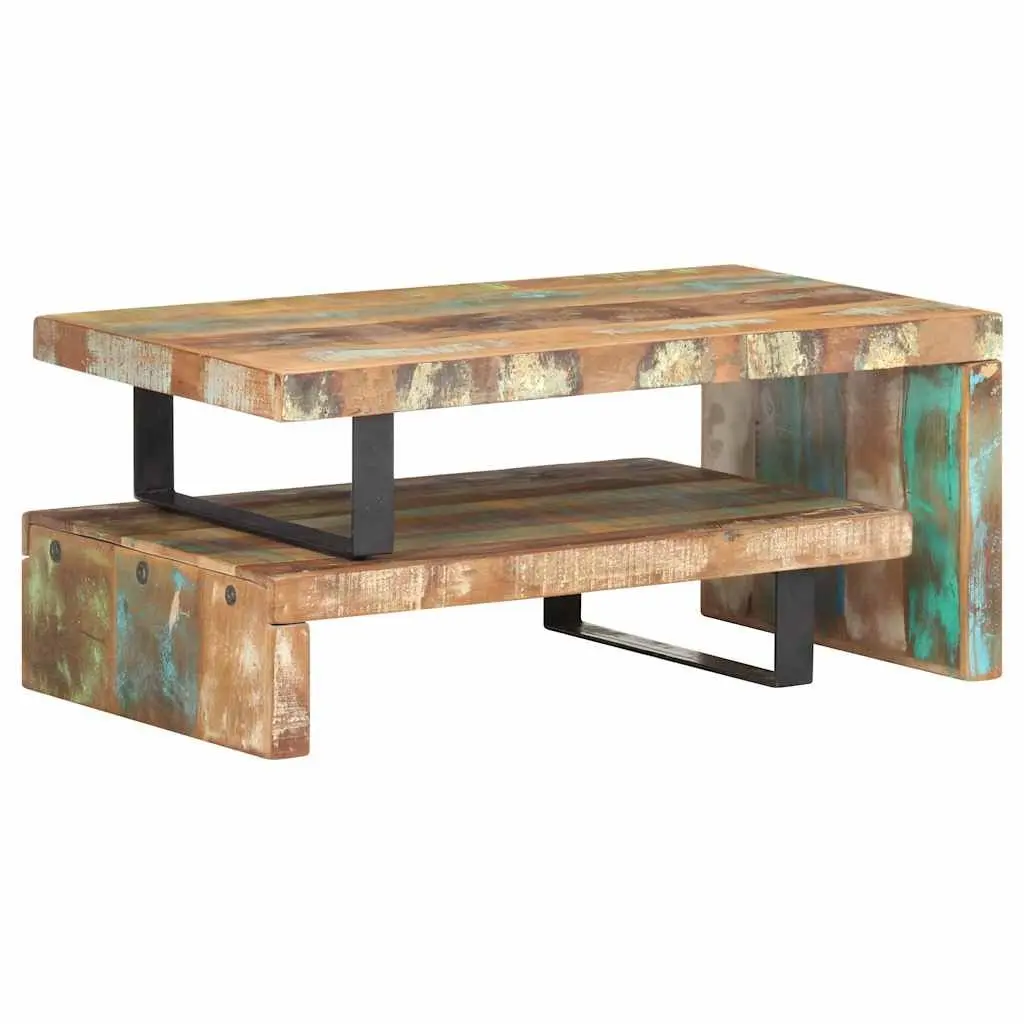2 Piece Coffee Table Set Living Room Solid Reclaimed Wood Brown