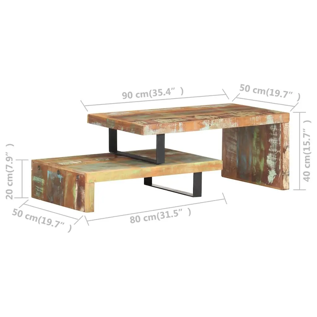 2 Piece Coffee Table Set Living Room Solid Reclaimed Wood Brown