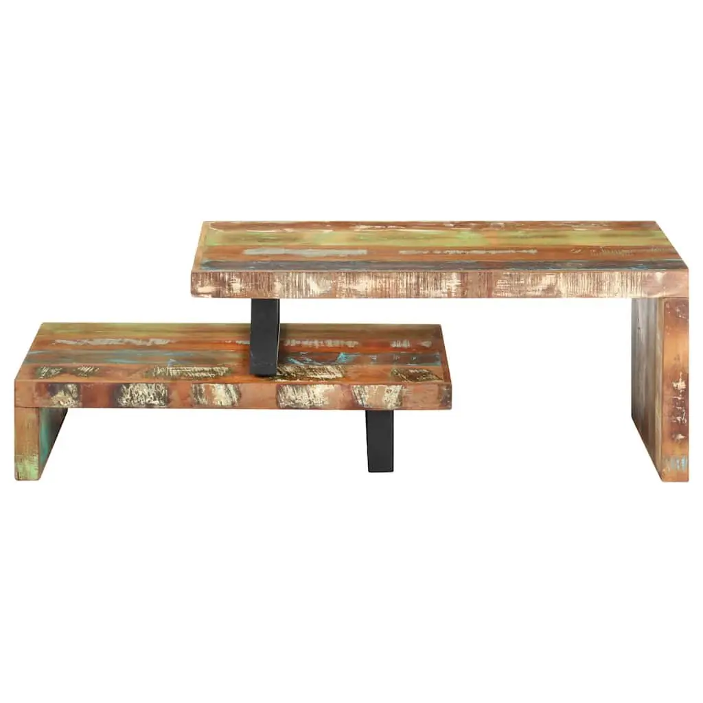 2 Piece Coffee Table Set Living Room Solid Reclaimed Wood Brown
