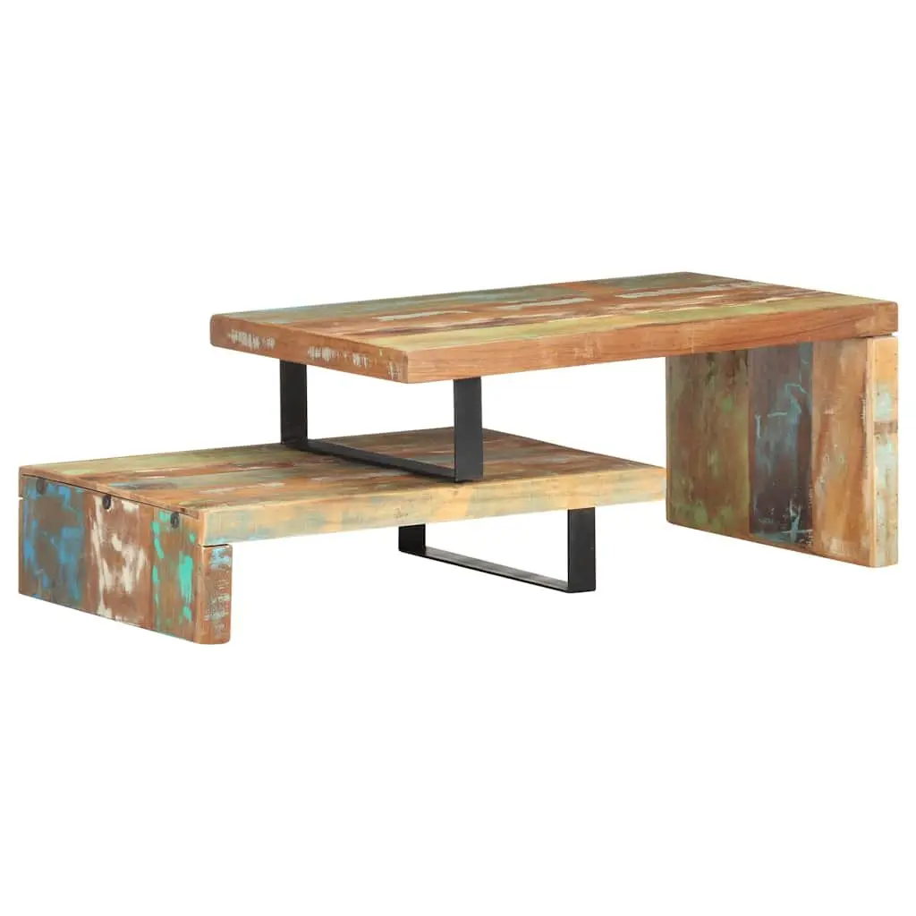 2 Piece Coffee Table Set Living Room Solid Reclaimed Wood Brown