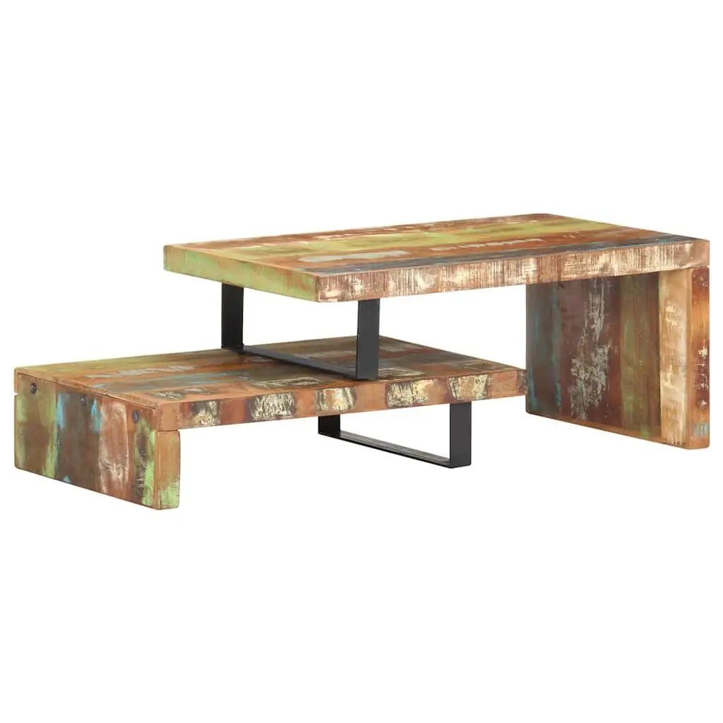 2 Piece Coffee Table Set Living Room Solid Reclaimed Wood Brown