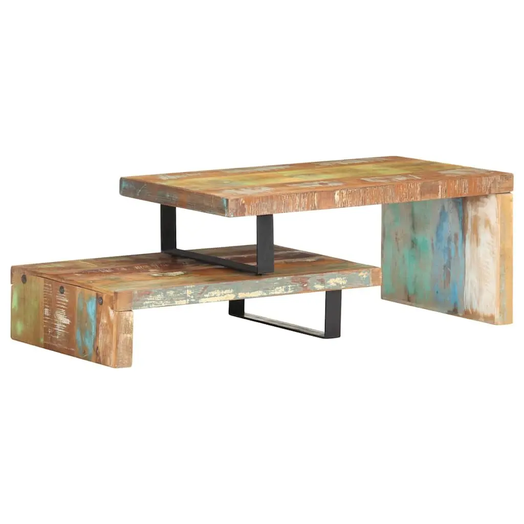 2 Piece Coffee Table Set Living Room Solid Reclaimed Wood Brown