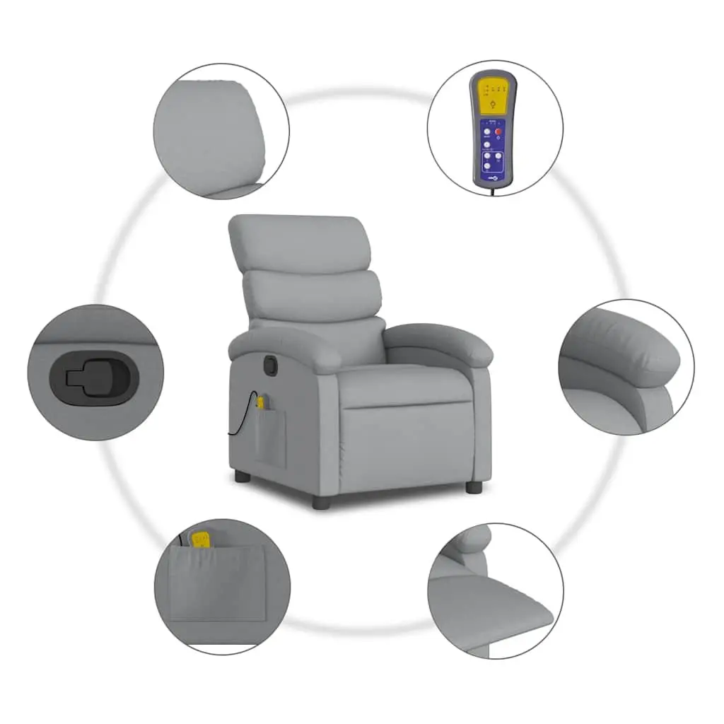 Massage Recliner Chair for Living Room Grey Fabric Manual Reclining 6 Vibration Points