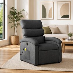 Massage Recliner Chair Dark Grey Fabric Manual Recline Vibration Armchair