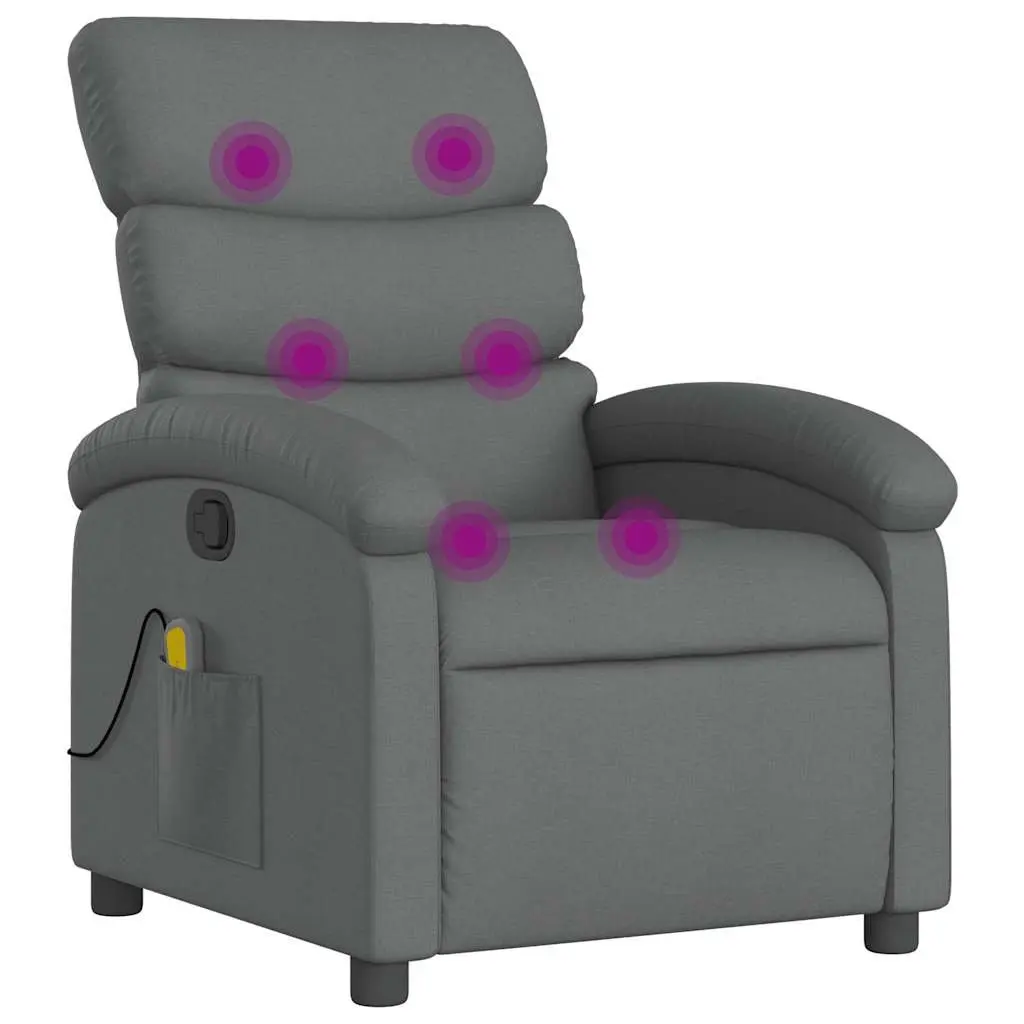 Massage Recliner Chair Living Room Dark Grey Fabric Manual Recline Vibration Armchair