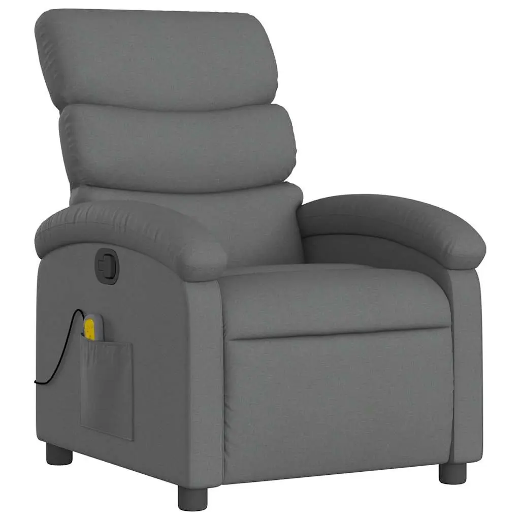 Massage Recliner Chair Living Room Dark Grey Fabric Manual Recline Vibration Armchair