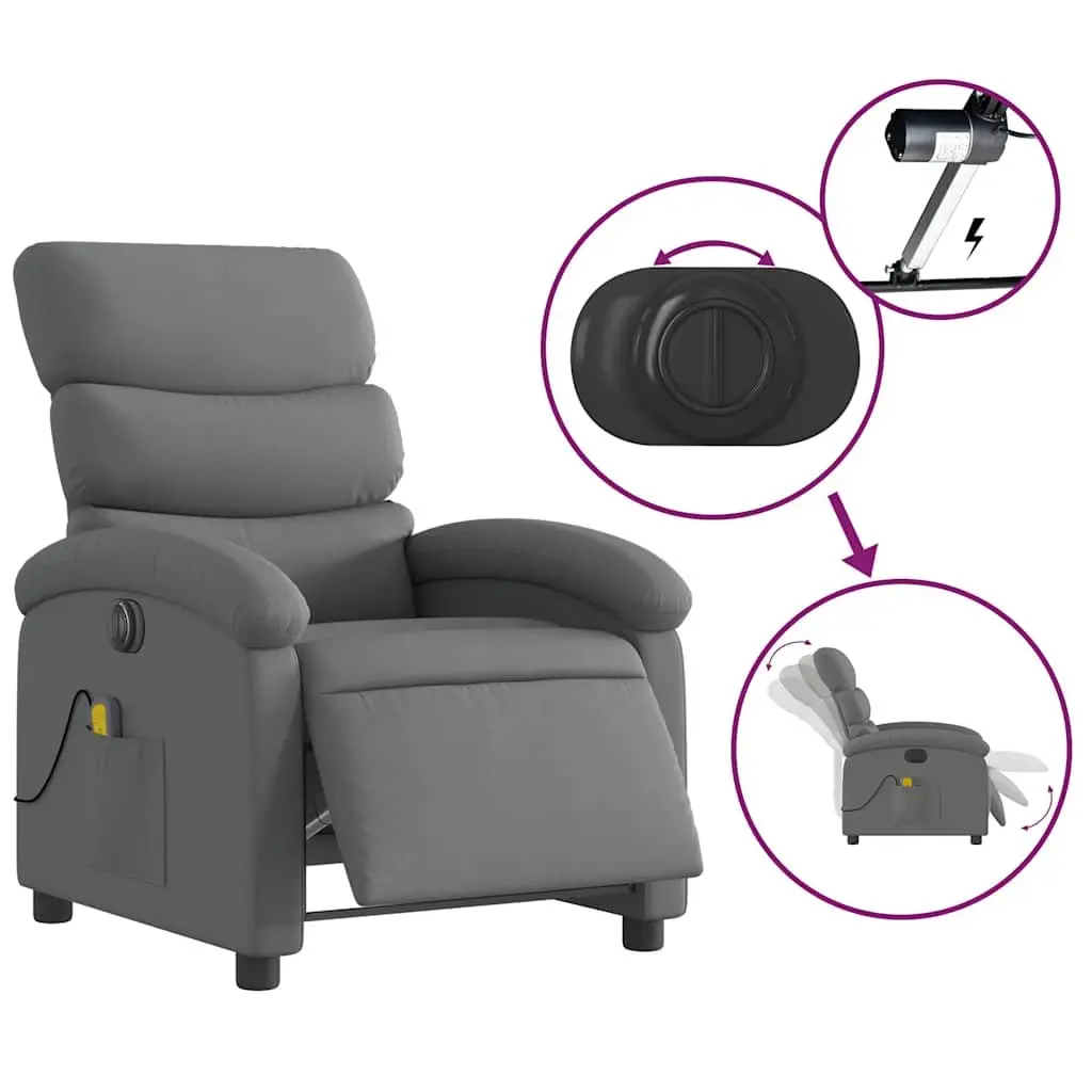 Electric Massage Recliner Chair for Living Room Grey Fabric Adjustable Size