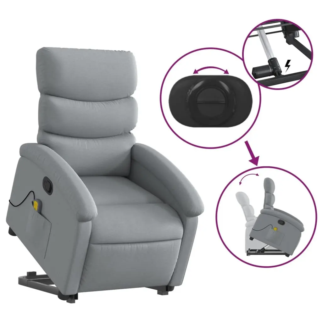 Massage Recliner Chair for Living Room Grey Fabric Power Lift Manual Recline