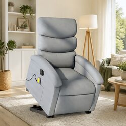Electric Stand Up Massage Recliner Chair Light Grey Fabric Lift Armchair