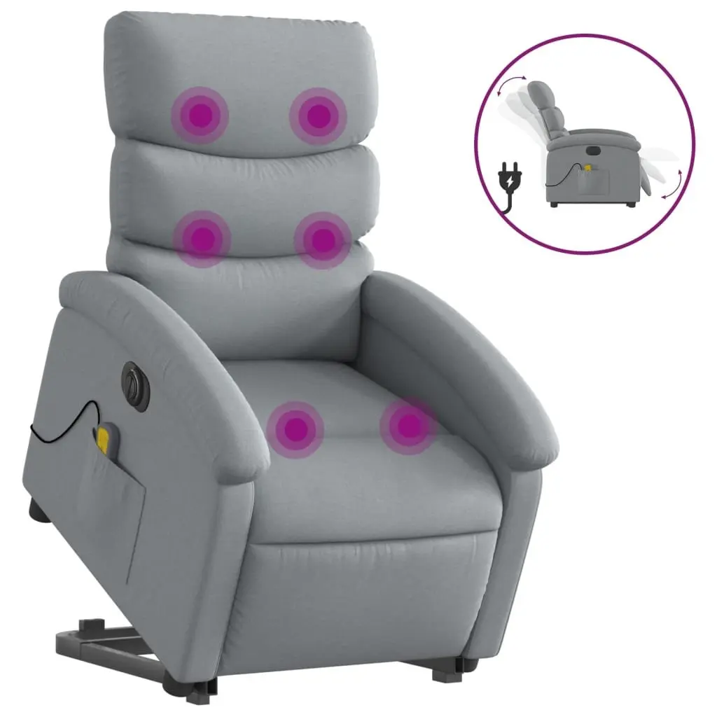 Electric Stand Up Massage Recliner Chair Light Grey Fabric Lift Armchair