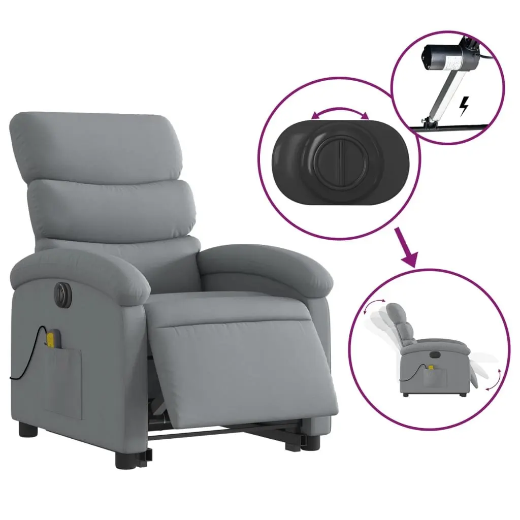 Electric Stand Up Massage Recliner Chair Light Grey Fabric Lift Armchair