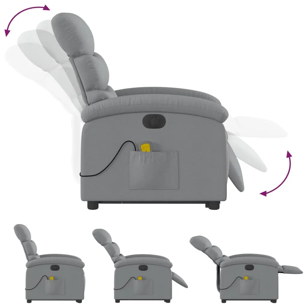 Electric Stand Up Massage Recliner Chair Light Grey Fabric Lift Armchair