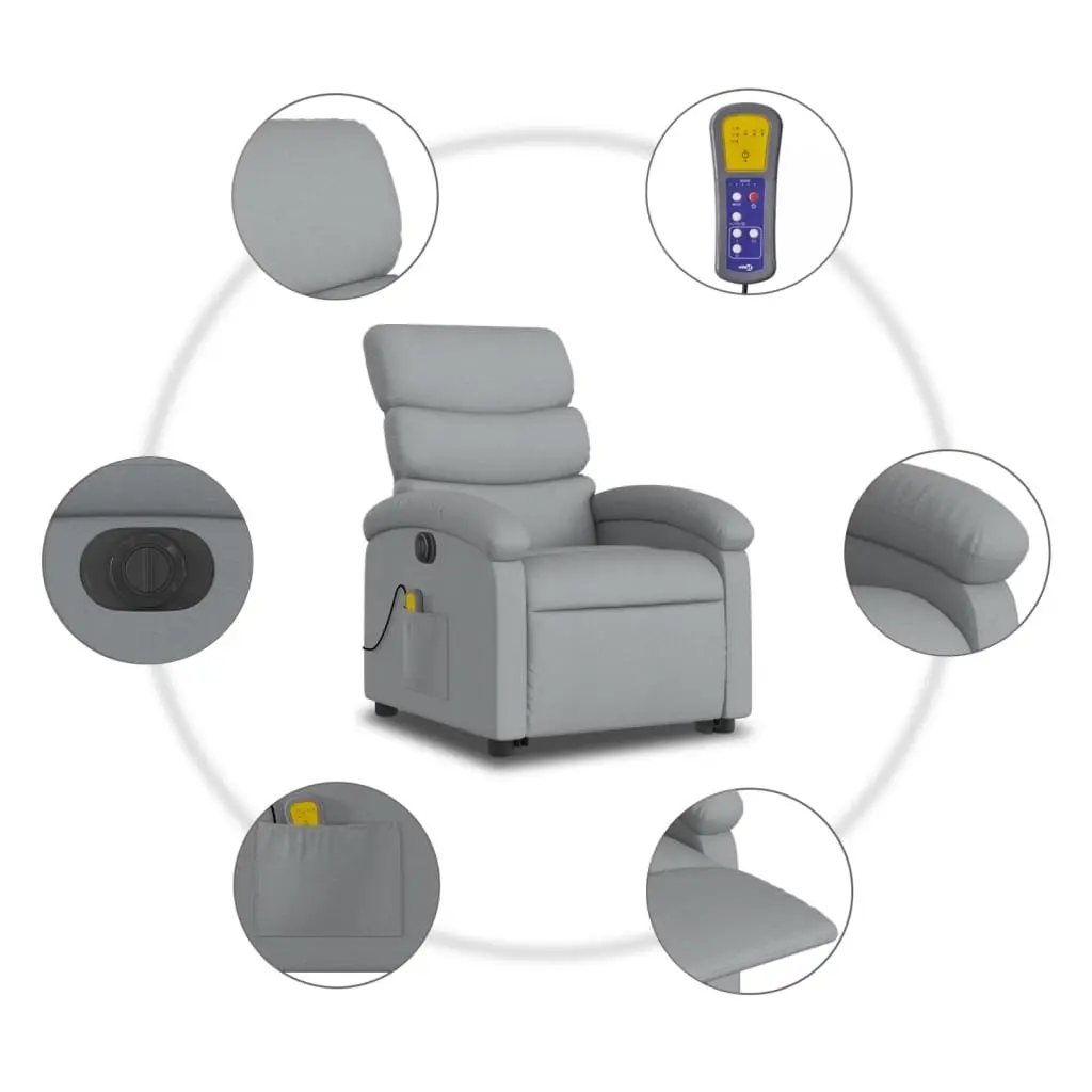Electric Stand Up Massage Recliner Chair Light Grey Fabric Lift Armchair
